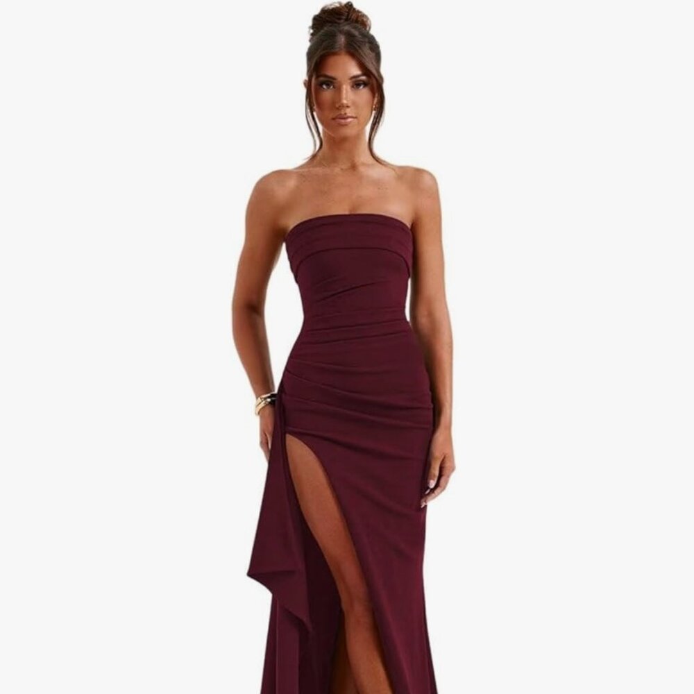 Vintys women's strapless chiffon dress (can be used as a prom dress)